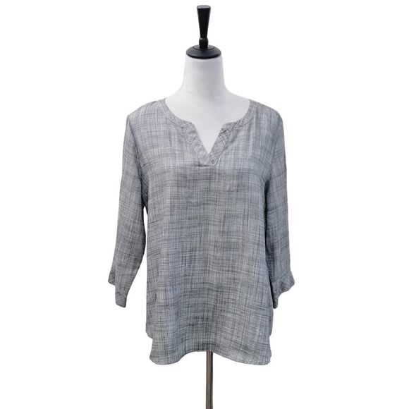 Van Heusen Career Super Soft Viscose Blouse Gray 2/3 Sleeves V Neck Size L - Picture 1 of 9